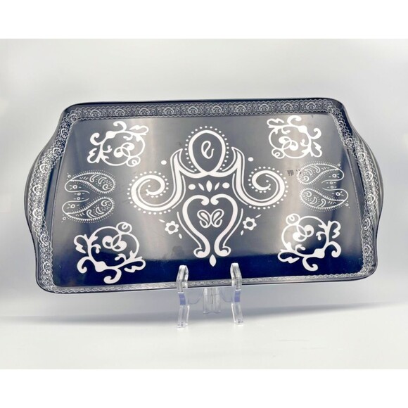Sur la Table Blue Rectangular Bandana Paisley Tray + 2 Square 8X8 Salad Plates - Picture 2 of 11